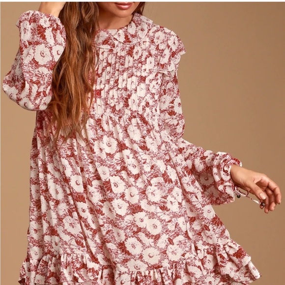 Free People Dresses & Skirts - Free people These Dreams Pleated mini dress L pink and red NWT